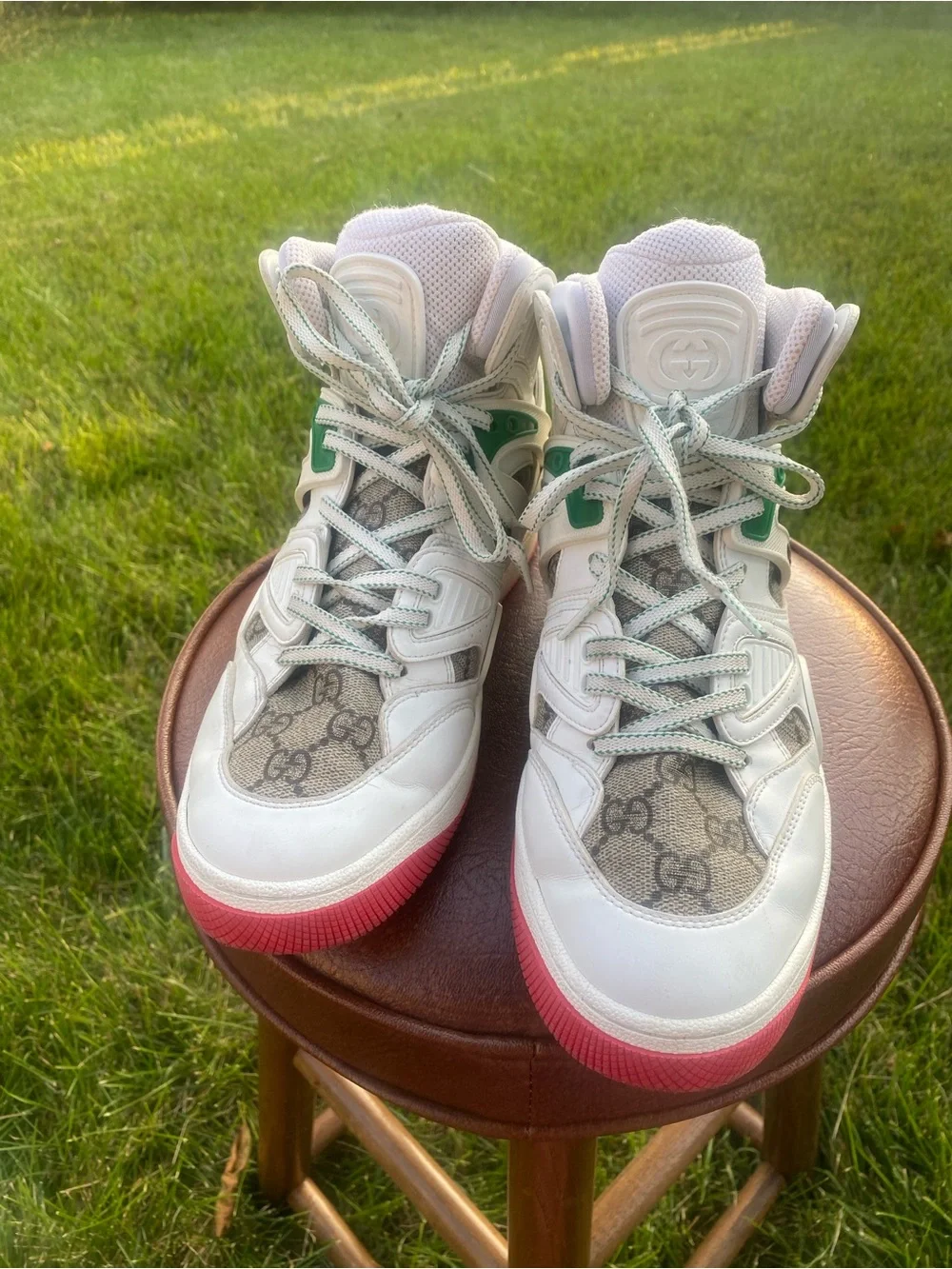 Authentic Gucci Basket High White Demetra Red Men’s Sneakers – EU Size 38